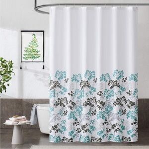 Teal Grey Floral Shower Curtain 70x72 – Water Resistant – New